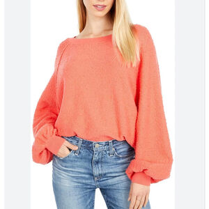 Free People Orange Textured Crew Neck Sweater M